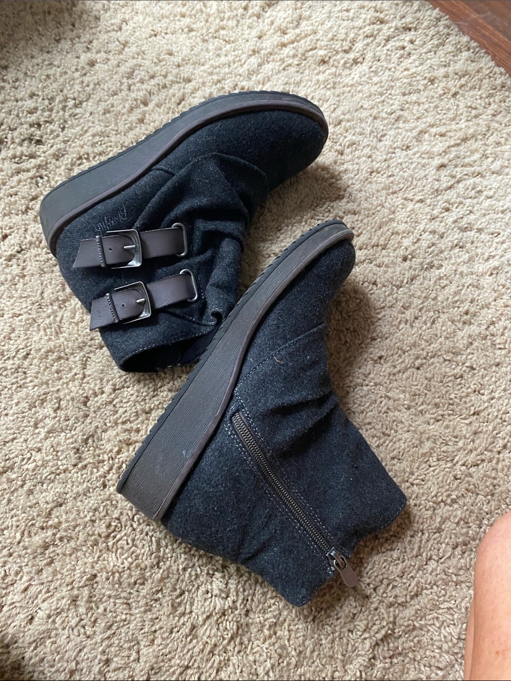 Blowfish Black Wool Buckle Ankle Boots - Picture 8 of 9